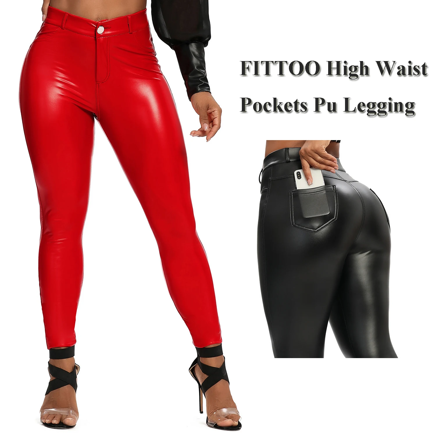 Womens Faux Leather Leggings Push-Up Pencil Pants High Waisted Stretch Trousers 