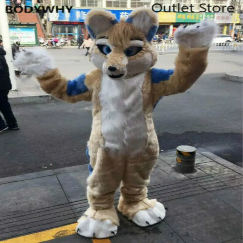 

Beige Long Fur Husky Wolf Fox Dog Mascot Costume Cosplay Outfit Party Fursuit Cartoon Dress Carnival Halloween Xmas Ad Clothes