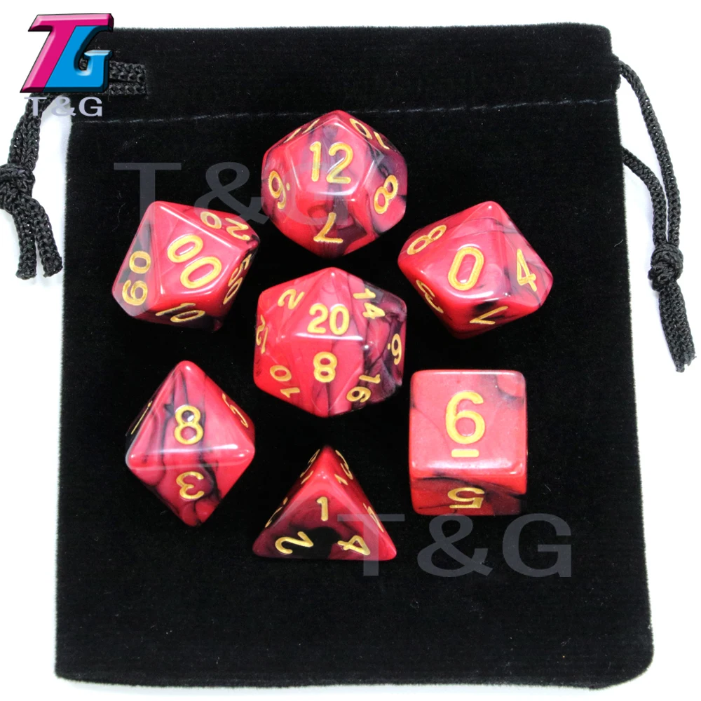 04 Red 7 шт. игральные кости с мешком красивого цвета D& D d4, d6, d8, d10, d%, d12, d20 многогранные игровые части - Цвет: 04 Red