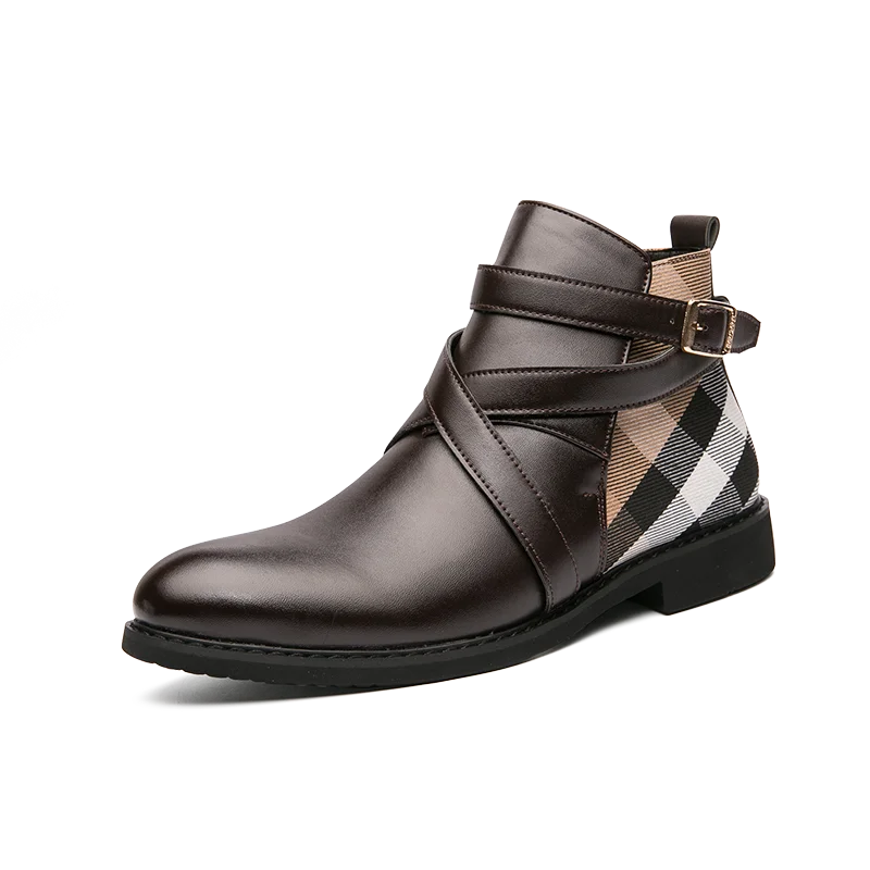 Leather Boots Mens Leather Boots Motorcycle Leather Boots Men Ankle Boots Genuine Leather Dress Shoes Buckle Strap Flats Pointed Toe Motorcycle Boots Casual Nightclub Party Footwear 48