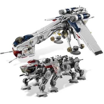 

05053 1788Pcs Genuine Star&Wars Republic Dropship with AT-OT Walker Set Building Blocks Bricks Compatible Lepining 10195 Toys