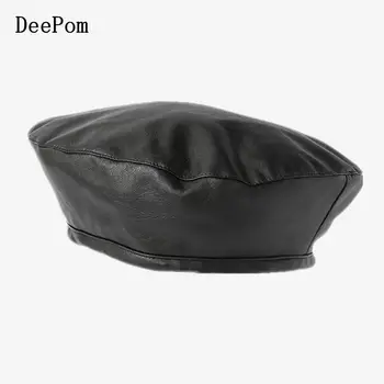 

DeePom Pu Leather Beret Hats For Women Winter Flat Cap Female Boina Feminina Fashion Autumn Winter Beret Cap Bone Gorras Painter