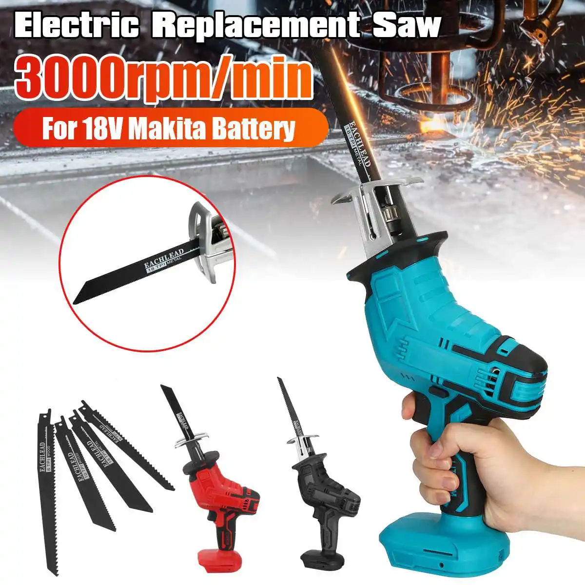 

Mini Electric Saw Cordless Reciprocating Saw Woodworking Cutting DIY Power Saws Tool with 4 Saw Blades for 18V Makita Battery