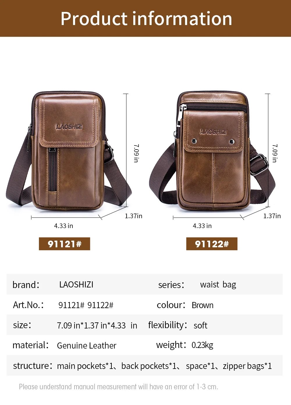 LAOSHIZI brand Men Genuine Leather Waist Pack Bag Mini Phone Pockets Case Coin Purse Male Money Bags Shoulder Messenger Bag