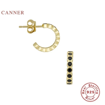 

CANNER Black Diamond Semicircle Stud Earrings 925 Sterling Silver Earrings For Women Silver Jewelry Earring Pendientes Brincos