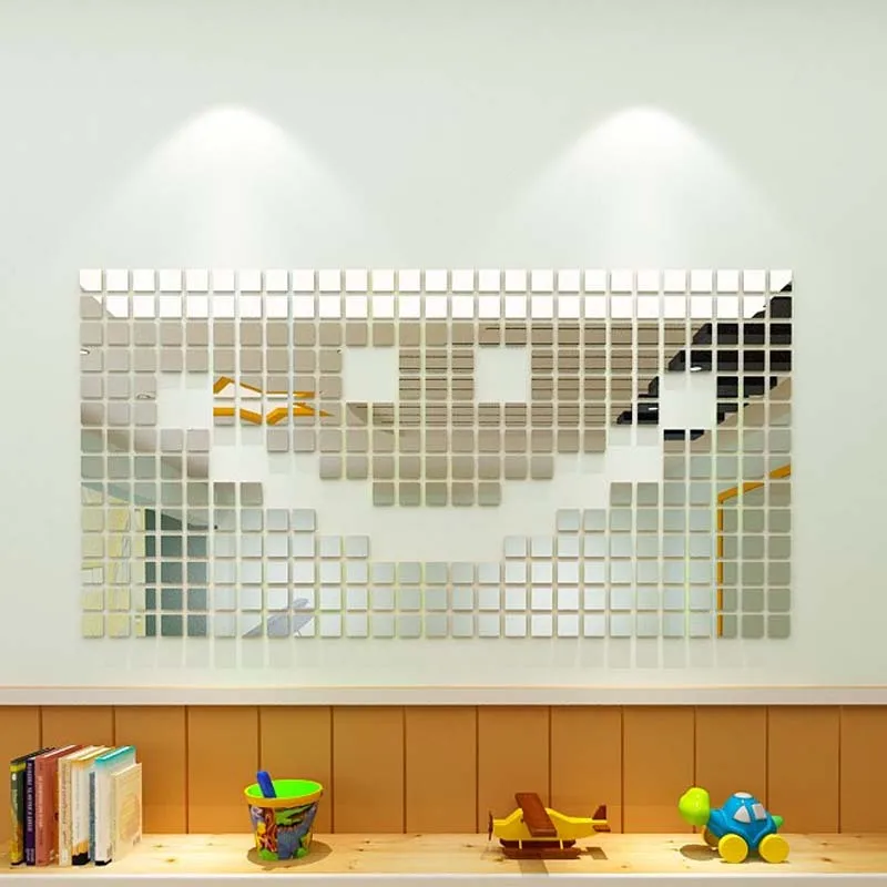20 шт, 3D Квадратные Зеркальные наклейки на стену с кристаллами, Наклейки на стены, настенные наклейки для гостиной, украшения дома, художественные наклейки на стену