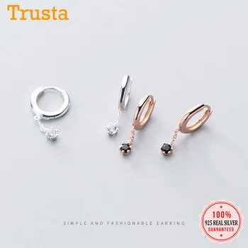 

Trusta Genuine Fashion 925 Sterling Silver Black CZ Chain Hoop Ear Cuff Clip On Earring For Women Piercing Earing Jewelry DA923