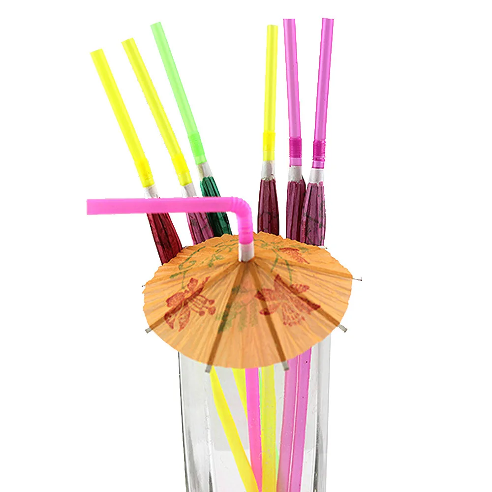 50pcs Colorful Cocktail Umbrella Drinking Straw Hawaiian Birthday Party Tool ONE
