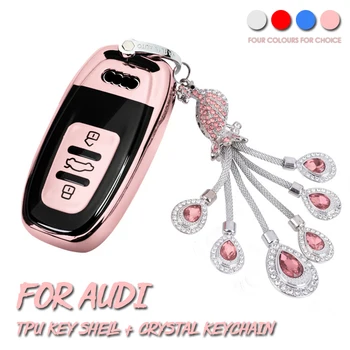 

Luxury Diamond Car Key Case Cover Crystal Keychain TPU Shell Holder For Audi A6L Q5L A3 Q3 Q5 S3 A4 A4L Q7 A5 2018