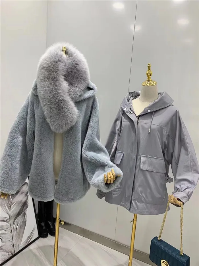 Парка, пальто с натуральным мехом, зимняя куртка для женщин, натуральный Лисий мех, воротник, капюшон, Толстая теплая шерстяная меховая подкладка, верхняя одежда