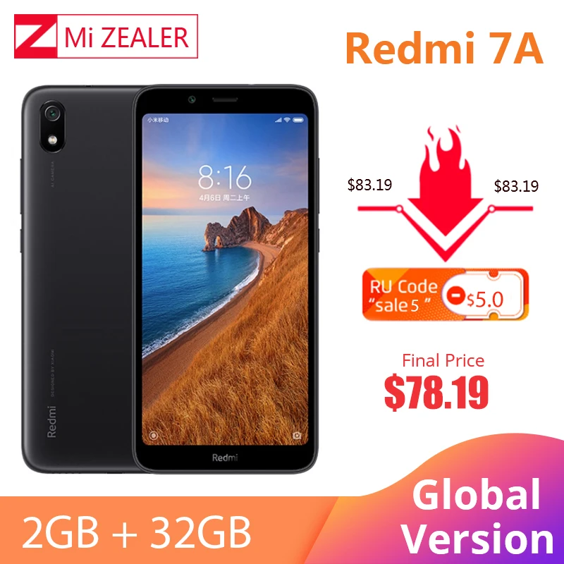  Redmi 7A 2 ГБ 32 ГБ  мобильный телефон Snapdargon 439 Восьмиядерный 5,45" 4000 мАч аккумулятор долгое время ожидания 