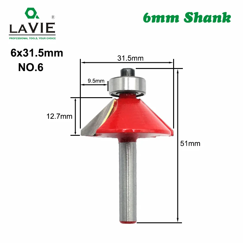 1pc 6mm Shank Router Bit Straight T Bit V Flush Trimming Cleaning Round Corner Cove Box Bits Milling Cutter for Wood MC06010