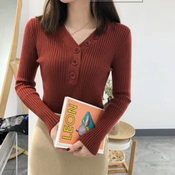 

Button Soft Turtleneck Sweater Solid Knitted Pullover Women Slim Jumpers Tops