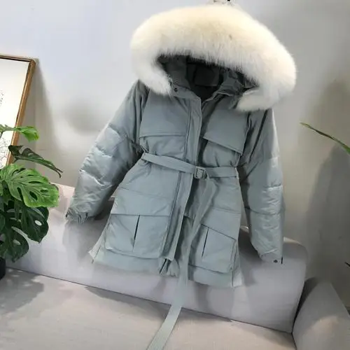 blue-short style KMETRAM натуральный Лисий мех воротник пуховик Зимнее пальто женская одежда корейский Теплый Жакеты оверсайз Куртка парка Mujer MY4509 - Цвет: blue-short style