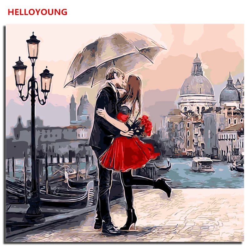 

Romantic love DIY Handpainted Oil Painting Digital Painting by numbers oil paintings chinese scroll paintings Home Decoration