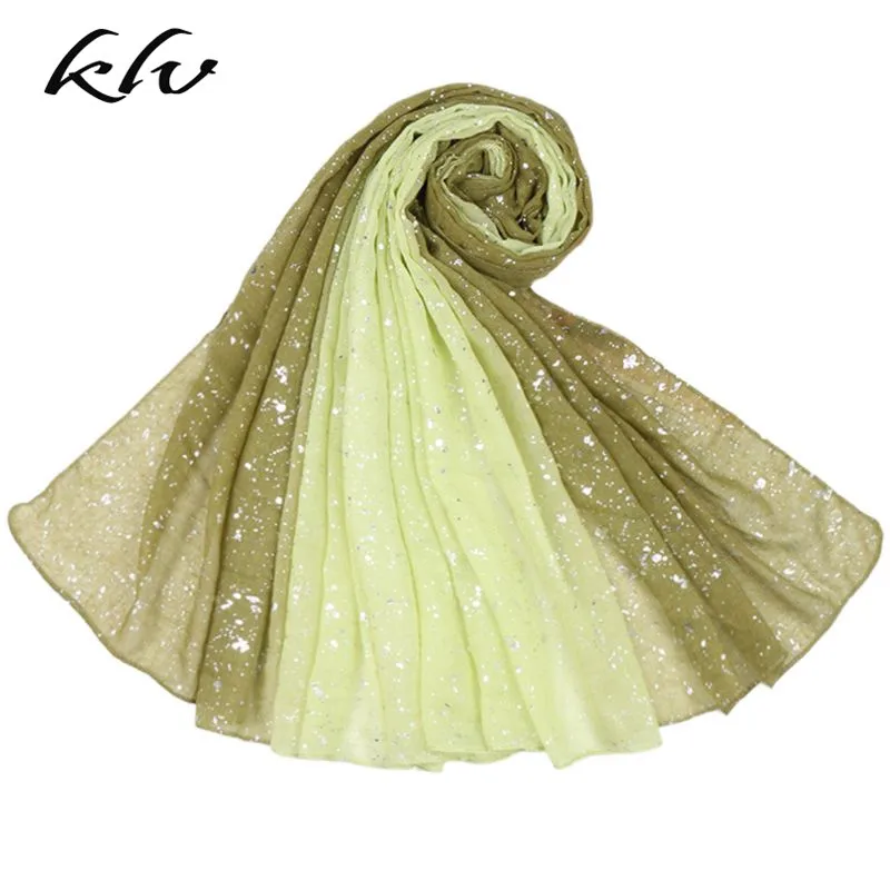 Женский хлопковый льняной градиентный шарф серебряная фольга блестки Бандана шаль платок - Цвет: 1