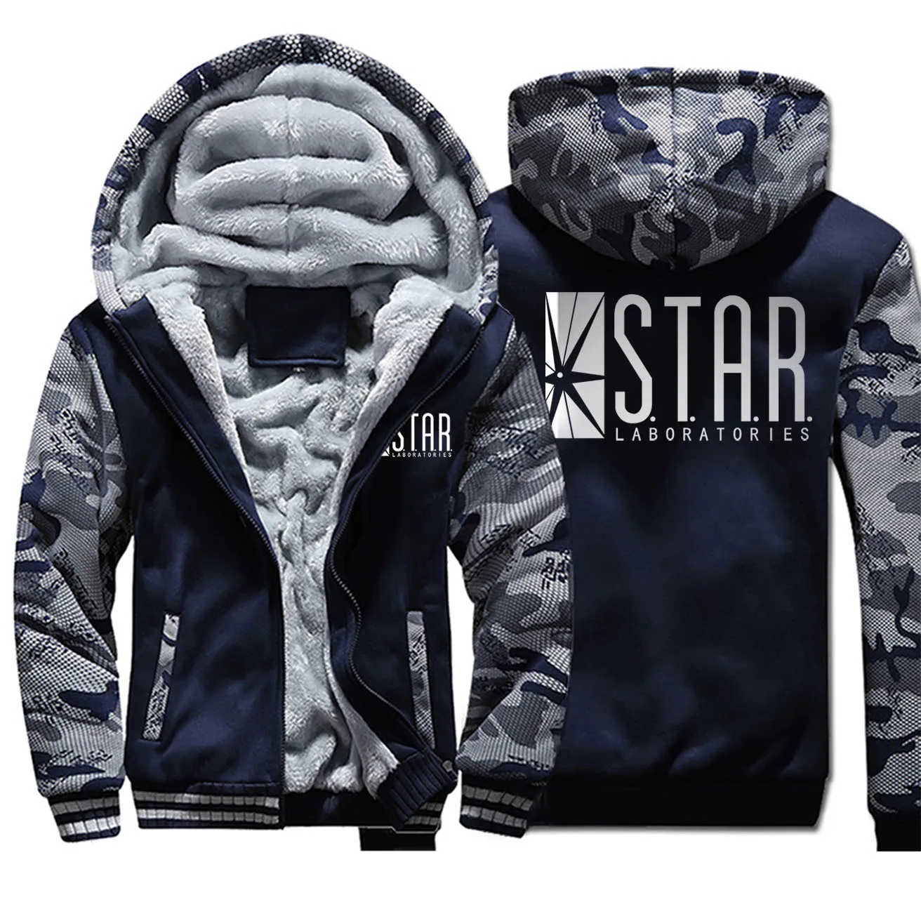 

The Flash Superhero Winter Camo Fleece Jacket Hoodie Men Thick Warm Hoodies Camouflage Sweartshirt STAR Super Hero Jackets