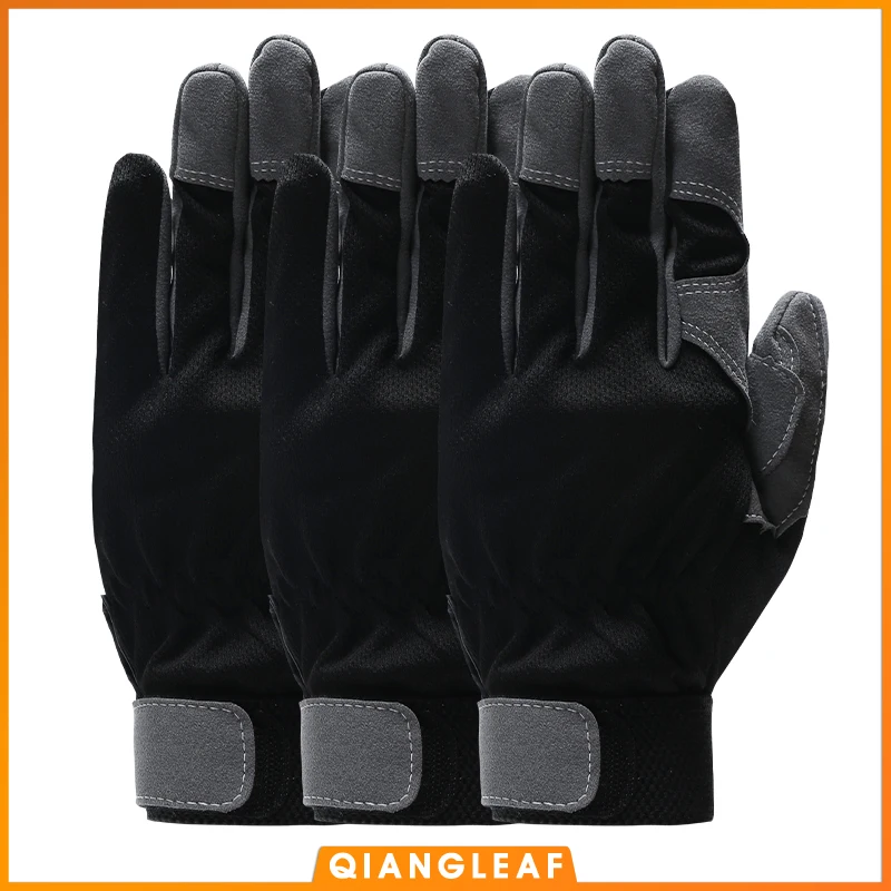  Microfiber Gloves Driver Working Gloves Stretchable Wrist Tough Cow Leather Work Glove For Driver Driving Truck 3-Pair 6490
