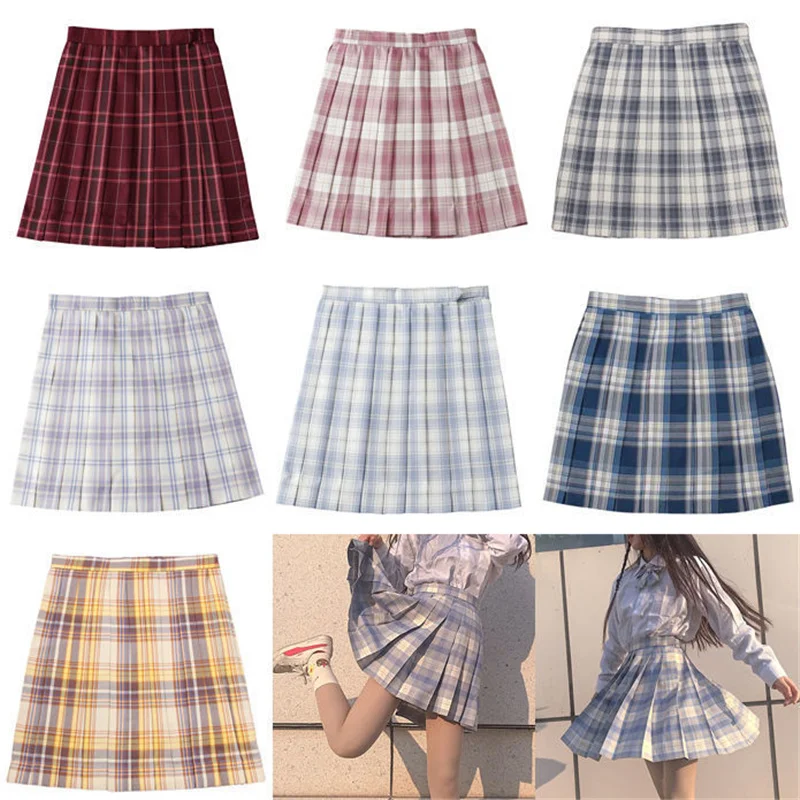 monsoon dresses School Girl Uniform Pleated Skirts Japanese School Uniform High Waist A-Line Plaid Skirt Sexy JK Uniforms for Woman Full set sun dresses