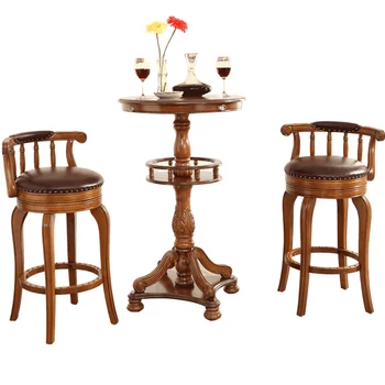 

European bar stools bar stools solid wood backrest American bar chair home rotation simple light luxury high stool