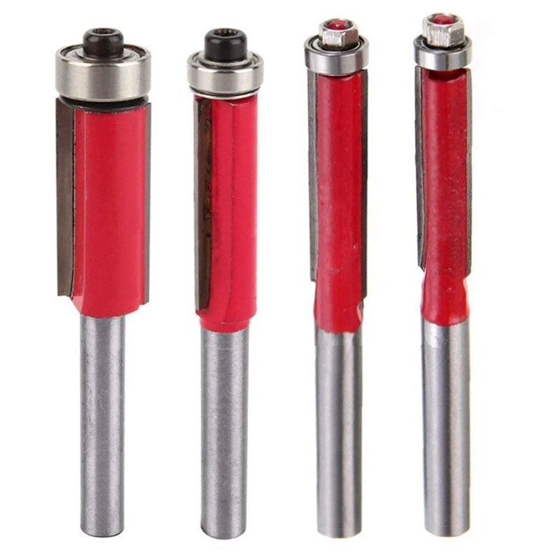 

4 Pieces of Woodworking Trimming Knife 1/4 Shank Bit Alloy Trimming Knife Woodworking Milling Cutter Red