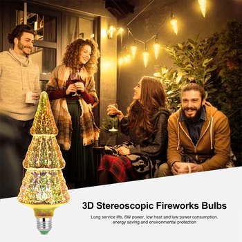 

E27 6W Wedding Gift Light Bulb 3D Firework Christmas Tree Home Decor Bar Easy Install Art Led Colorful Party Accessories