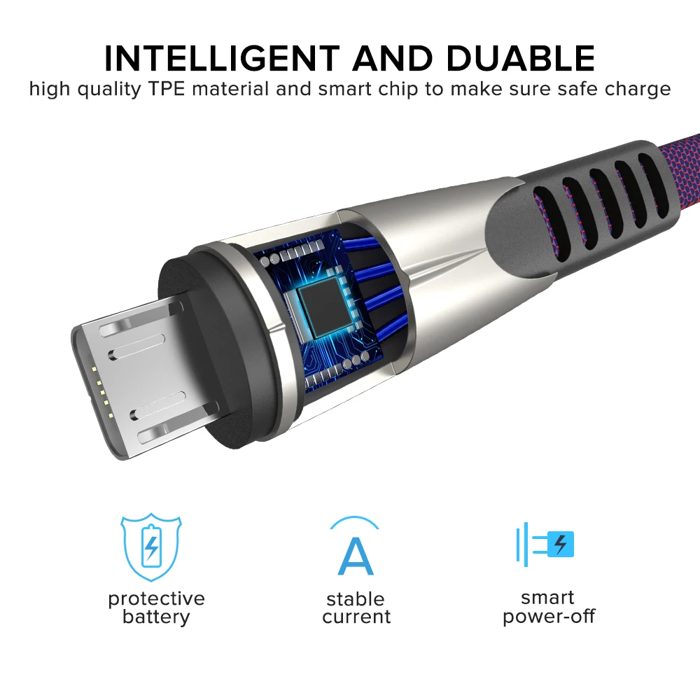 1 м 2 mi cro USB кабель нейлоновый Плетеный 2.4A Быстрая зарядка Kable для Xiaomi красный