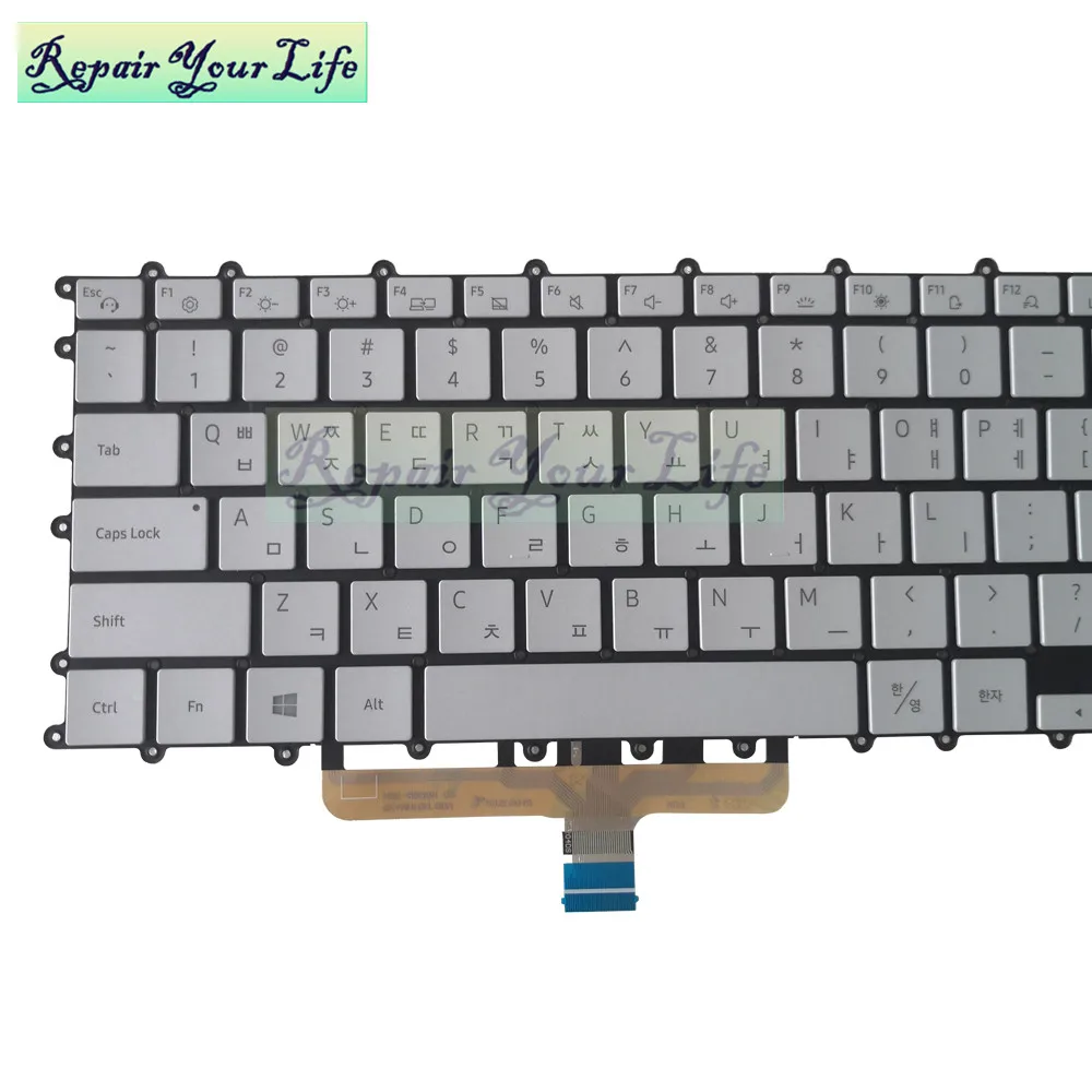 Teclado Backlight para Samsung Galaxy Book Flex British Korean Silver Keycaps Reino Unido kr Np950xcj-x01 15.6 gb Substituição - Imagem 6