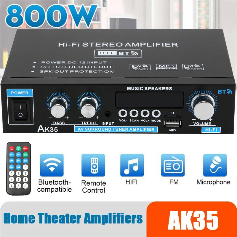 Домашние цифровые Усилители звука AK35 800 Вт 110-240 В усилитель басов bluetooth Hifi FM USB