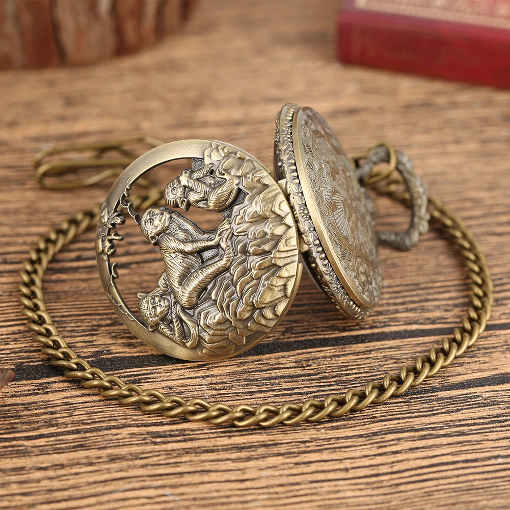 New Classic Pocket Watch Chinese Zodiac Monkey Pendant Watches Necklace Half Hunter Clock Steampunk Unisex Gifts cep saati
