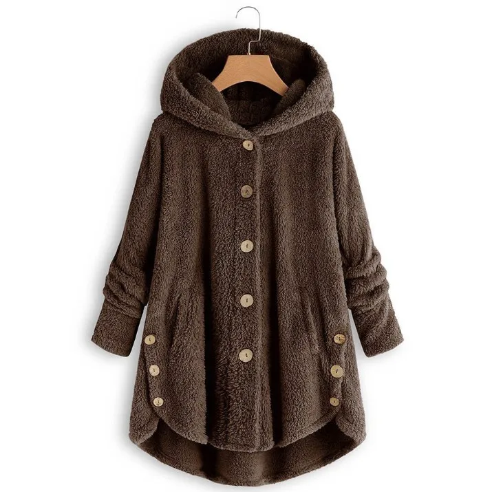 Женская куртка зимняя теплая толстовка с капюшоном на пуговицах свободная длинная плюс размер дамское хамарра Cazadora Женское пальто для девочек - Цвет: coffee