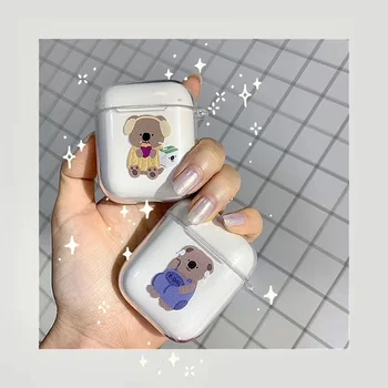 

Soft TPU Transparent Hungry/Blue Cloth Overall Bear Couple Simple Style Airpods Charging Box Protective Case For Airpods 1/2/Pro