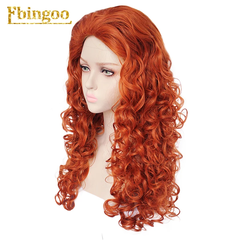 Ebingoo смелая Принцесса Мерида косплей парик длинный кудрявый оранжевый парик синтетический костюм для Хэллоуина женский ролевой игры парик+ шапка для волос