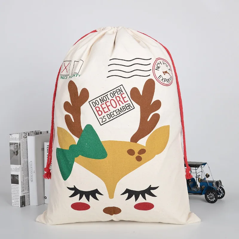 

1PC Christmas Candy Gift Bags Large Canvas Merry Christmas Santa Sack Xmas Stocking Reindeer Gift Storage Bag L*5