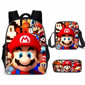 

3pcs Super Mario Cute Bookbags Set With shoulder bag Children School Bags Backpack Teenager Boys Girls Mochila Escolar Infantil