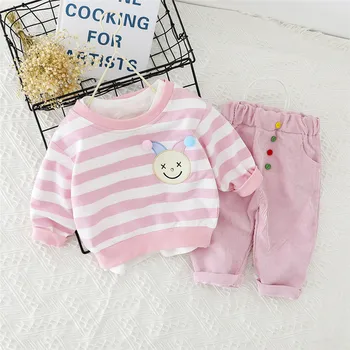 

0-5 years 100% Cotton girl clothing set 2020 new spring active cartoon casual kid suit children baby clothing T-shirt+pant