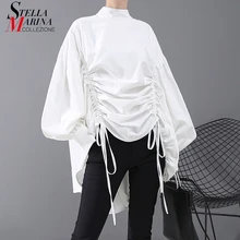 Новинка, корейский стиль, женская однотонная черная белая блузка, рубашка размера плюс, драпированная дизайнерская женская блузка, женская рубашка, сорочка для женщин 5887