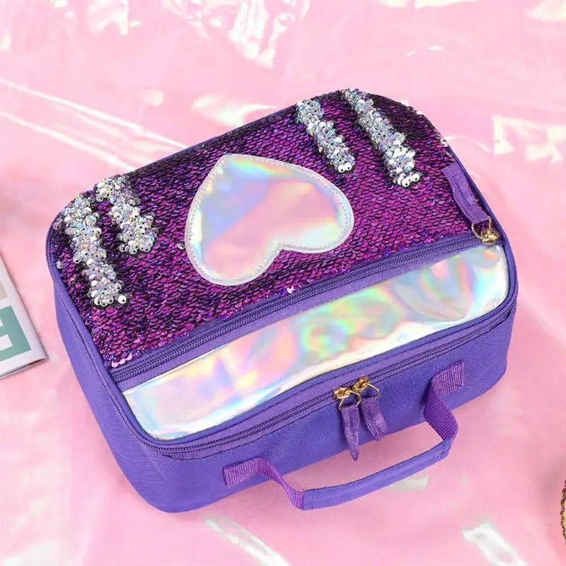 Flip Sequins Insulated Lunch Bag Thermal Cooler Picnic Food Box Tote Carry Bags F42A