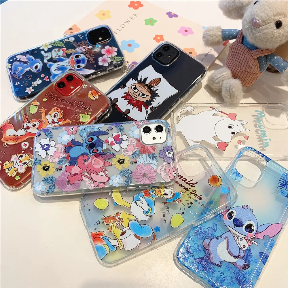 

Cartoon Stitch Clear Soft TPU Phone Case For iPhone 7 8 6 S Plus 11 Pro X XS Max XR Chip Dale Moomin Donald Duck Relief Cover