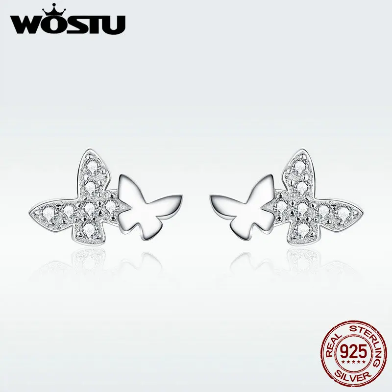 

WOSTU Authentic 925 Sterling Silver Butterfly Stud Earrings 2019 New Design Hot Sale CZ Earrings For Women Jewelry Gift DAE236