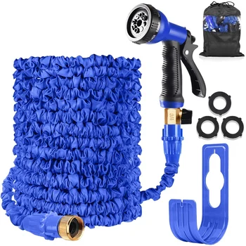 

Garden Hose 100Ft with 8 Function Spray Nozzle Brass Fittings Valve Wall Holder Storage Bag for Lawn Boat Wash Car Pet