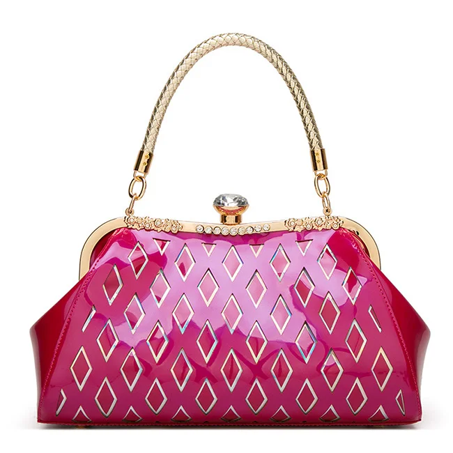 Женская сумка, модная лакированная кожаная сумка, Высококачественная Сумочка, открытая сумка для невесты,, горячая Распродажа, звездная сумка, брендовая сумка - Цвет: Ярко-розовый