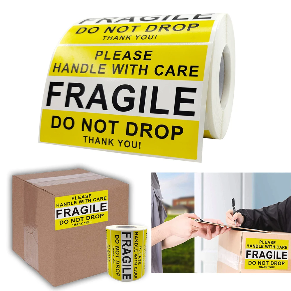 

500pcs 2.5x4Inch Handle Fragile Warning Stickers Carefully Shipping Packaging Wrapping Thank You Labels Goods Decoration