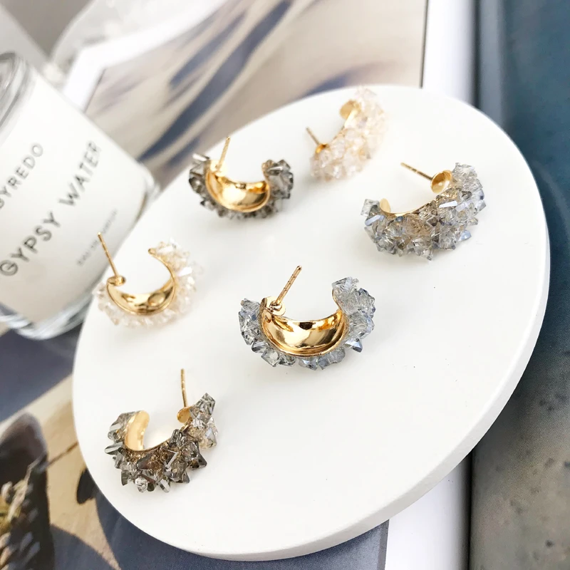 

DUOYING Vintage japon cercle cristal boucles d'oreilles mode perle Boucle filles bijoux