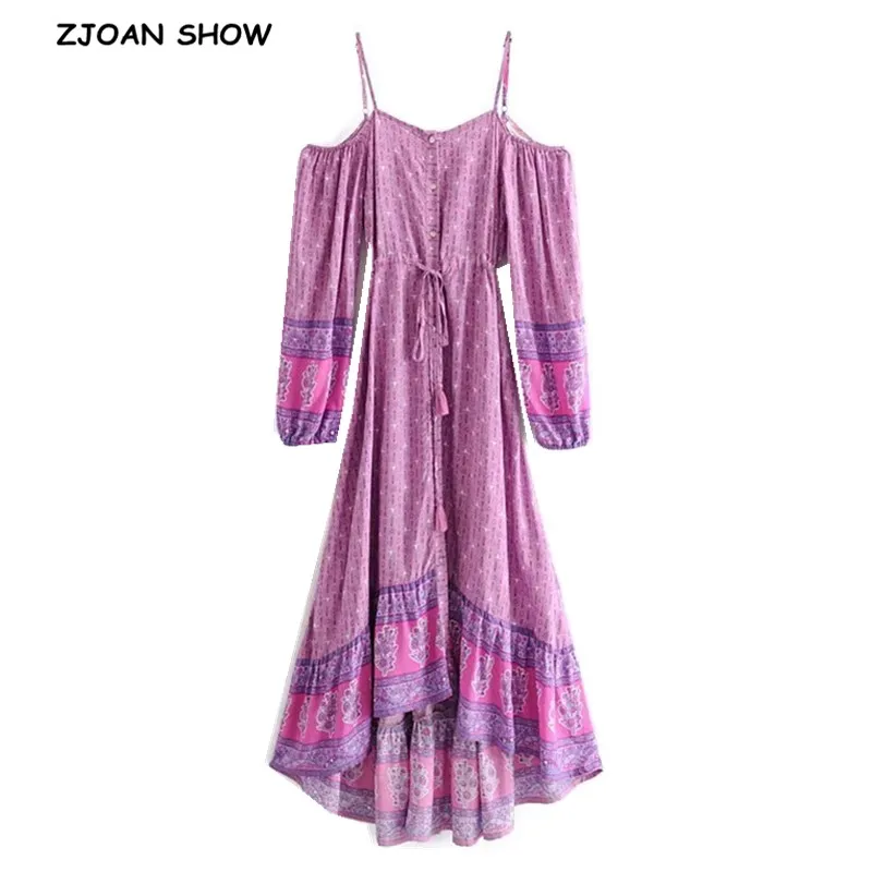 

2019 Bohemia Animal Head Floral Print Long Sleeve Off the Shoulder Women Dress Cotton Bow tied Waist Asymmetric Dresses Vestido