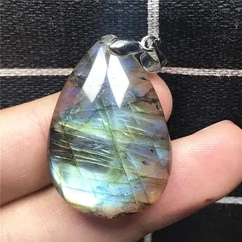 

Genuine Natural Labradorite Pendant Jewelry For Woman Man 32x22x7mm Beads Silver Blue Crystal Water Drop Moonstone Stone AAAAA