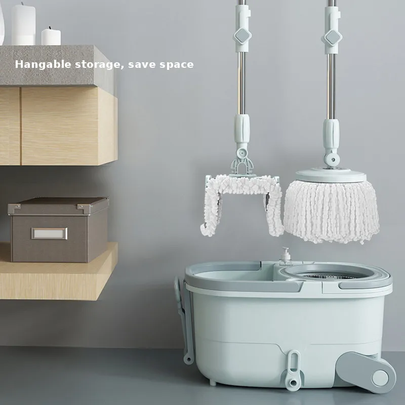 Hands Free Washing Wet Dry Floor Mop Bucket Set 360°Rotating Mop Flat