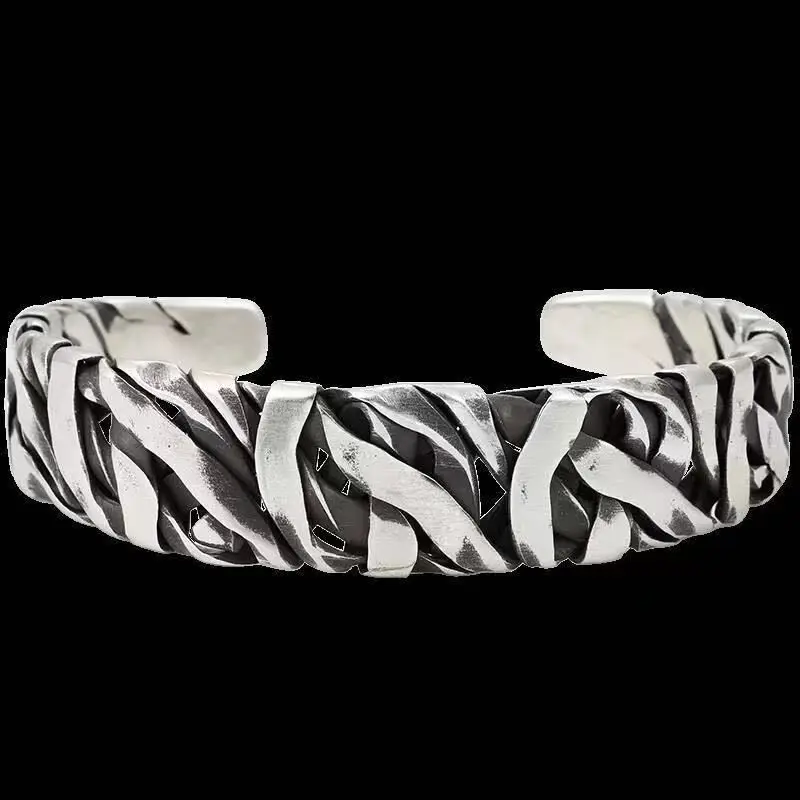 Retro Irregular Stone Textured Metal Bracelet for Men