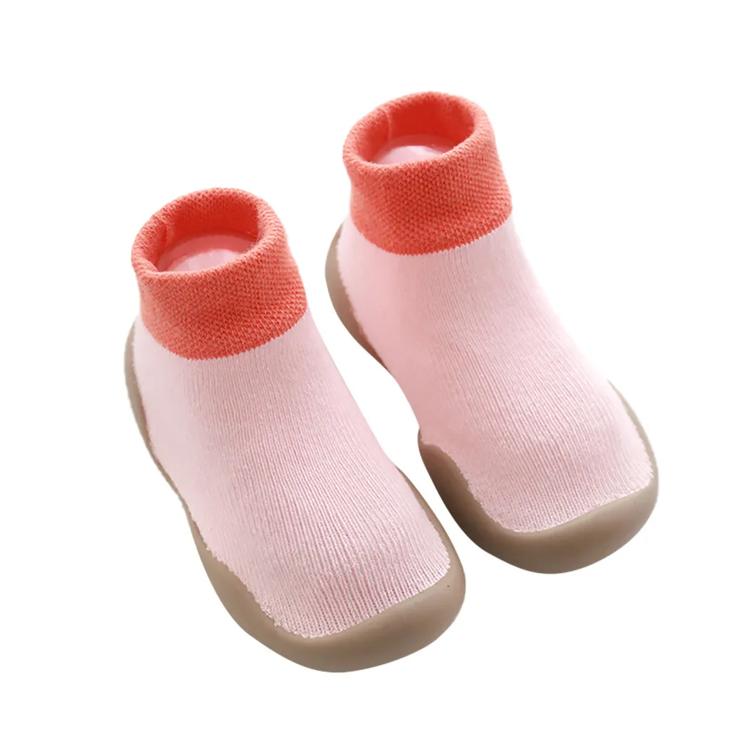 Зимние носки для малышей Детские носки с резиновой подошвой, однотонные, с мягкой подошвой, для малышей, для дома, Нескользящие, кожаные, детские носки для пола
