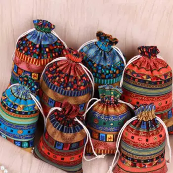 

Retro Drawstring Bags Cotton Linen Storage Bag Organizer Ethnic Gift Bags For Jewelry Packaging Drawstring Pouches Cloth Bag